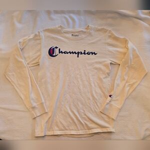 Champion Women's Cream Long Sleeve Tee With Throw Back Style Size Small EUC